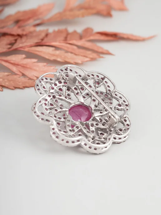 Milana silver Брошь серебро с родолитом, рубином, серебристый, фото 2