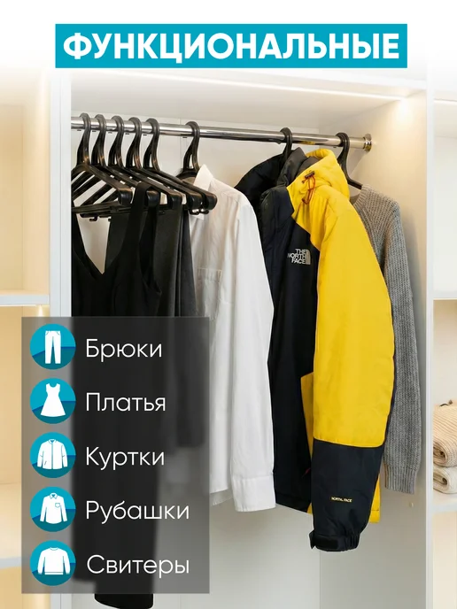 Вешалки усиленные пластиковые, набор 10 штук, черный, фото 5
