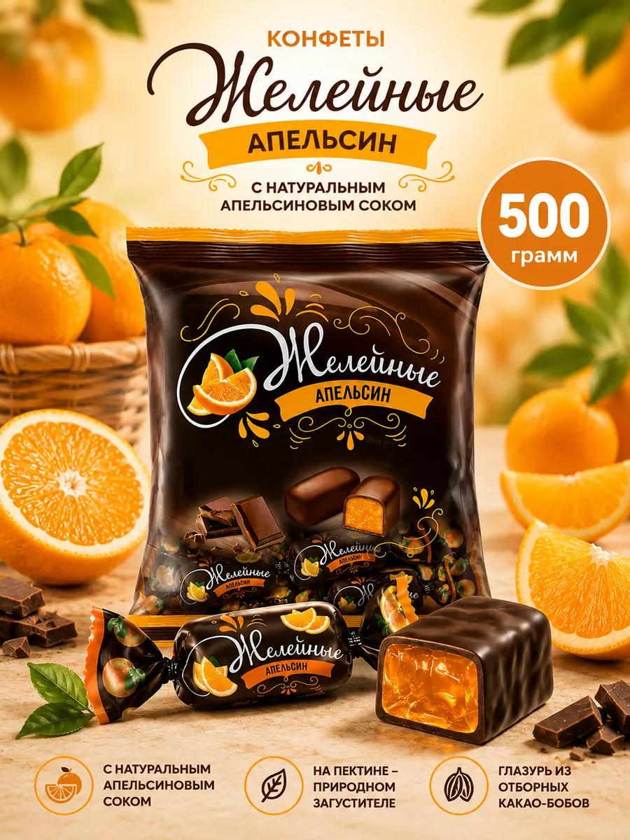 Конфеты Желейные Апельсин 500г