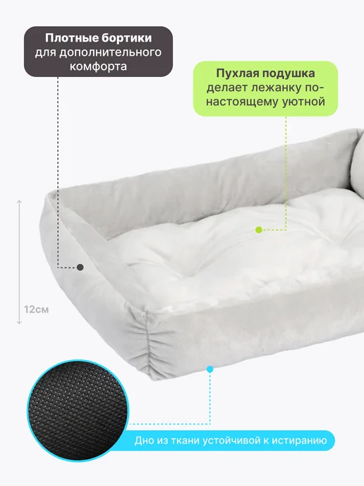 RICH BREED Лежанка для кошек и собак мелких пород с бортиками, серый, фото 2
