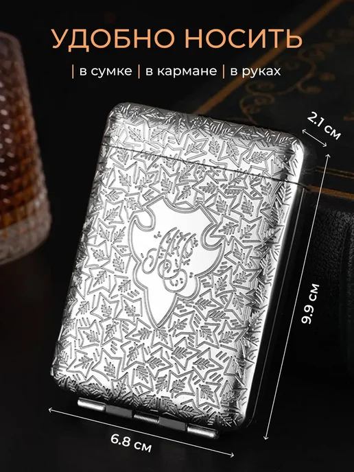 Портсигар металлический с ручной росписью Черный, серебристый, фото 3