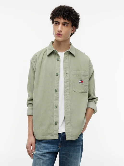 TOMMY JEANS Рубашка оверсайз, зеленый