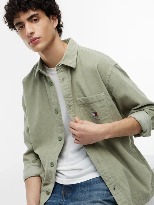 TOMMY JEANS Рубашка оверсайз, зеленый, фото 2