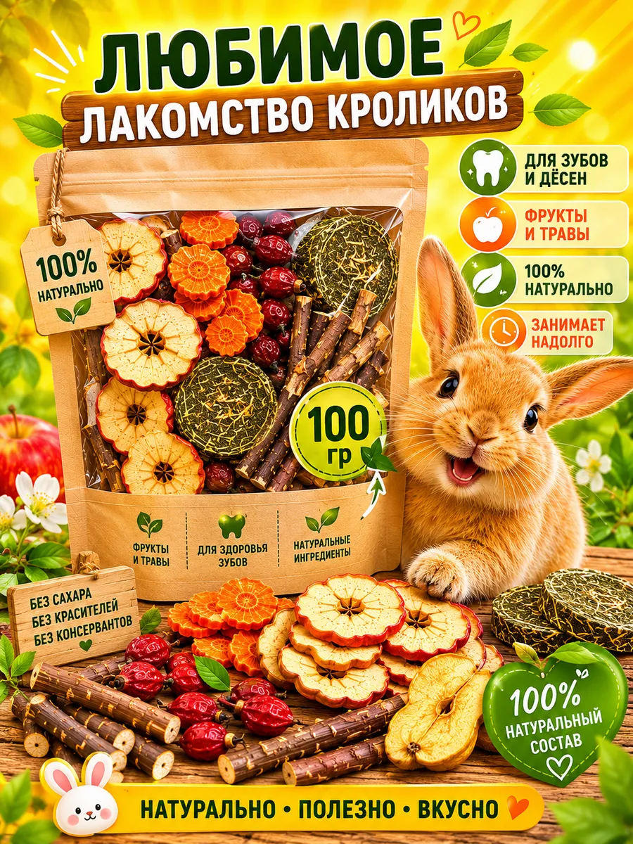 Сушёные овощи и фрукты для кроликов и грызунов 100 г