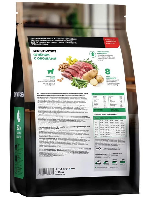 Сухой корм GO'KITCHEN Sensitivities для собак, ягненок, 1,59 кг, фото 3