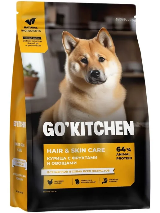 Сухой корм GO'KITCHEN Hair Skin для собак, курица, 5,44 кг, фото 2