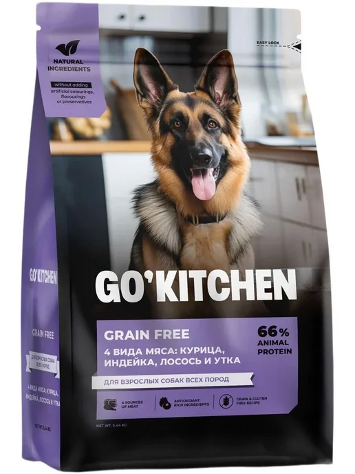 Сухой корм GO'KITCHEN для собак, индейка, курица, лосось, утка, 5,44 кг, фото 2