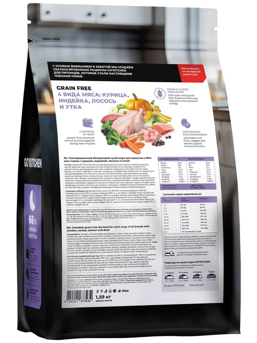 Сухой корм GO'KITCHEN для собак, индейка, курица, лосось, утка, 1,59 кг, фото 3