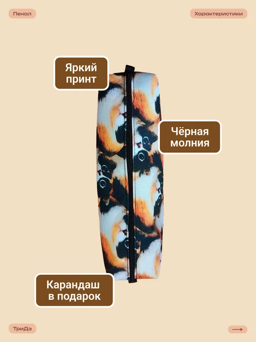 ТриДэ Школьный пенал мем тикток Котость, черный, фото 4