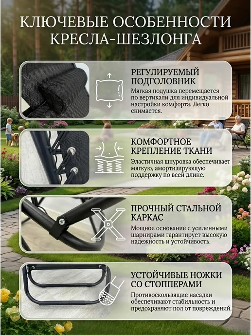 HomZon Кресло шезлонг с матрасом, кушетка, лежак уличный, синий, фото 7