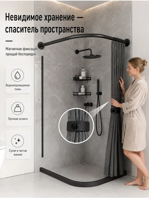 Душевая кабина 90-130cm c силиконовым гибким барьером, серый, фото 2