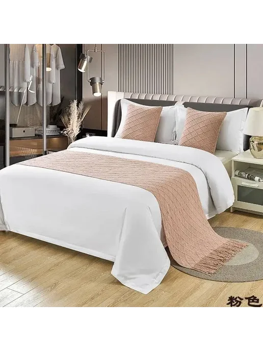 Нет бренда Шерстяной плед с кисточками Home Hotel 04, бежевый
