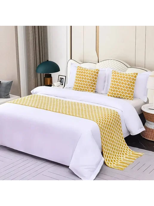 Нет бренда Шерстяной плед с кисточками Home Hotel 04, бежевый, фото 6