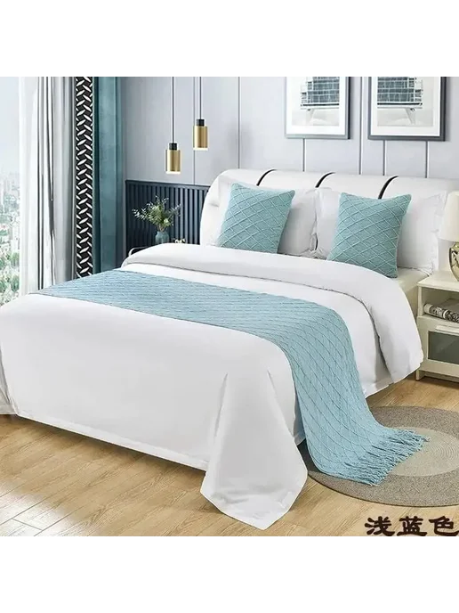 Нет бренда Шерстяной плед с кисточками Home Hotel 04, 60x180 см, 1 шт