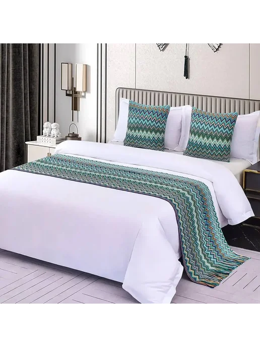 Нет бренда Шерстяной плед с кисточками Home Hotel 04, 60x180 см, 1 шт, фото 5