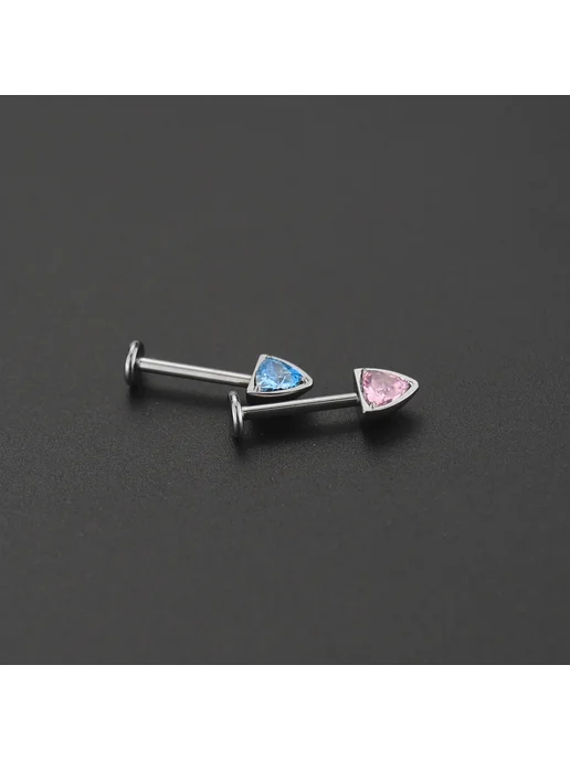 Нет бренда Серьга гвоздик титан, циркон 16G, белый, 16 г, фото 3