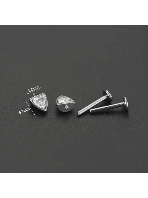 Нет бренда Серьга гвоздик титан, циркон 16G, белый, 16 г, фото 4