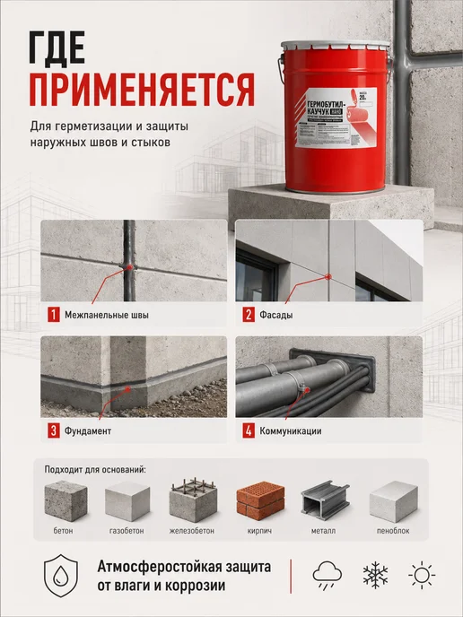 Мастика герметизирующая для швов Гермобутил 5 кг серая, 5 кг, фото 7