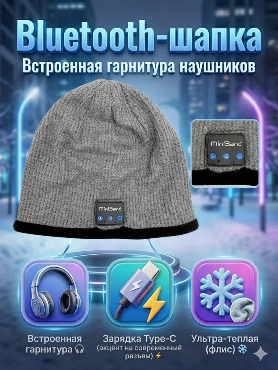 Шапка с наушниками блютуз