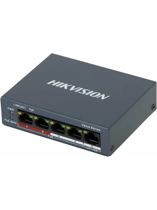 Коммутатор DS-3E0105P-E M(C) 4x100Мбит с 4PoE+ 35W, 4x100, 35 Вт, фото 3
