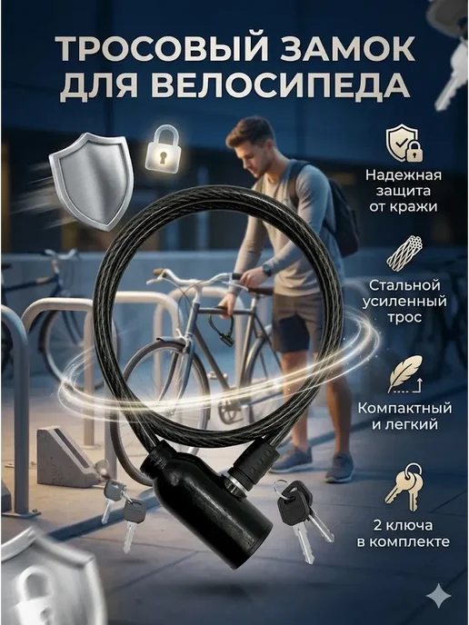 аман07 замок для велосипеда прочный и удобный шнур, черный
