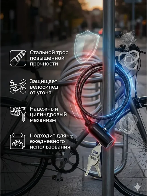 аман07 замок для велосипеда прочный и удобный шнур, черный, фото 3