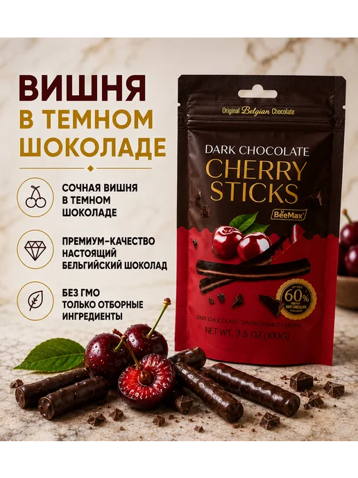 Вишня в темном шоколаде BeeMax, темный