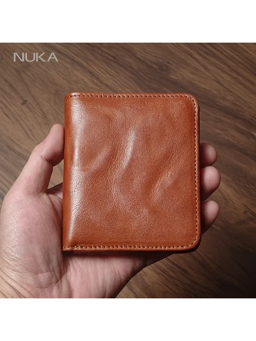 Нет бренда Двойной кошелек NUKA из натуральной кожи для мужчин и женщин, коричневый, фото 2