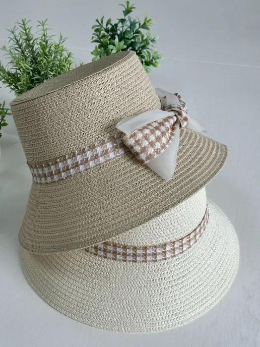 Evaline Fashion Шляпа соломенная летняя пляжная с лентой бантом, белый, фото 6