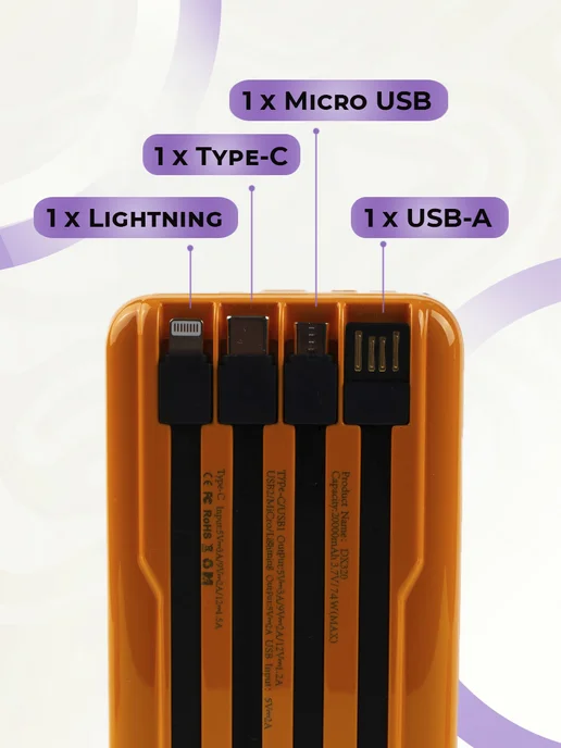 Powerbank 20 000 внешний аккумулятор, оранжевый, фото 3
