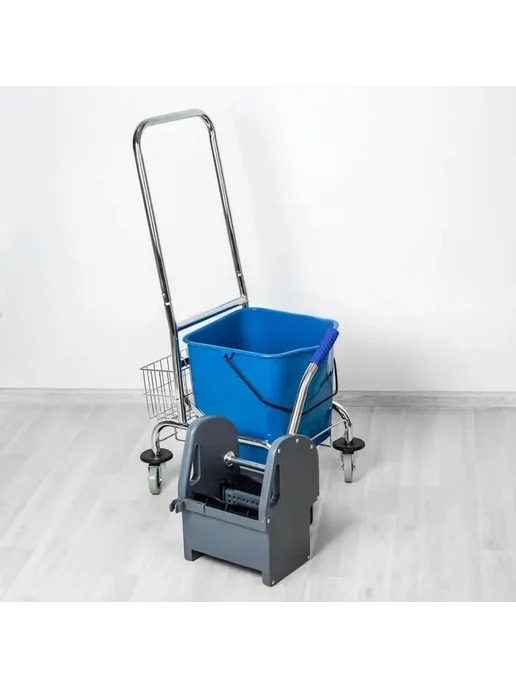 Универсальная тележка для уборки с отжимом и сеткой, синий, фото 2