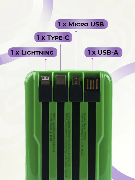 Powerbank 20 000 внешний аккумулятор, зеленый, фото 3