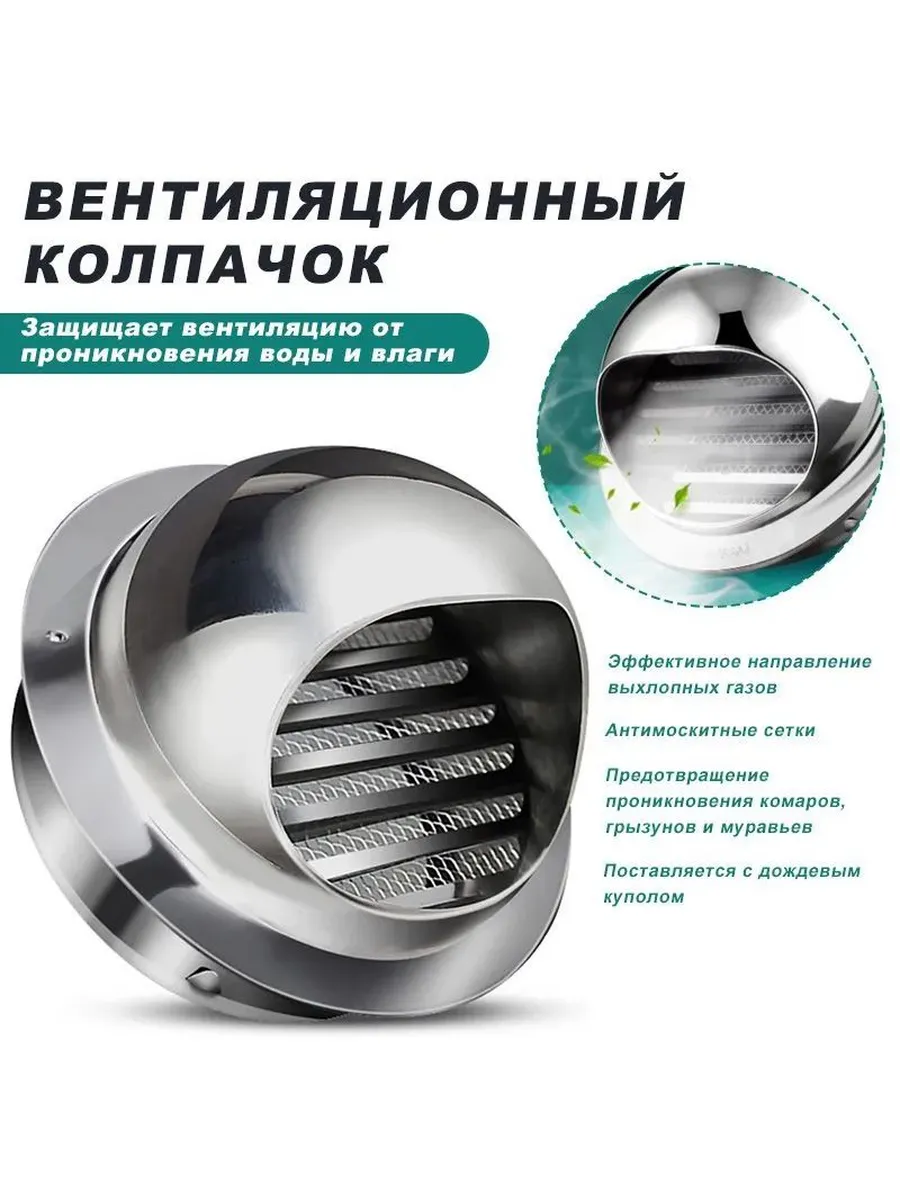 Вентиляционная решетка D80 мм, нерж. сталь 304 с сеткой