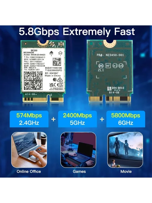 Сетевой адаптер Intel BE200 WiFi 7 M.2, 2.4 5 6 ГГц, Bluetoo…, вариант, фото 3