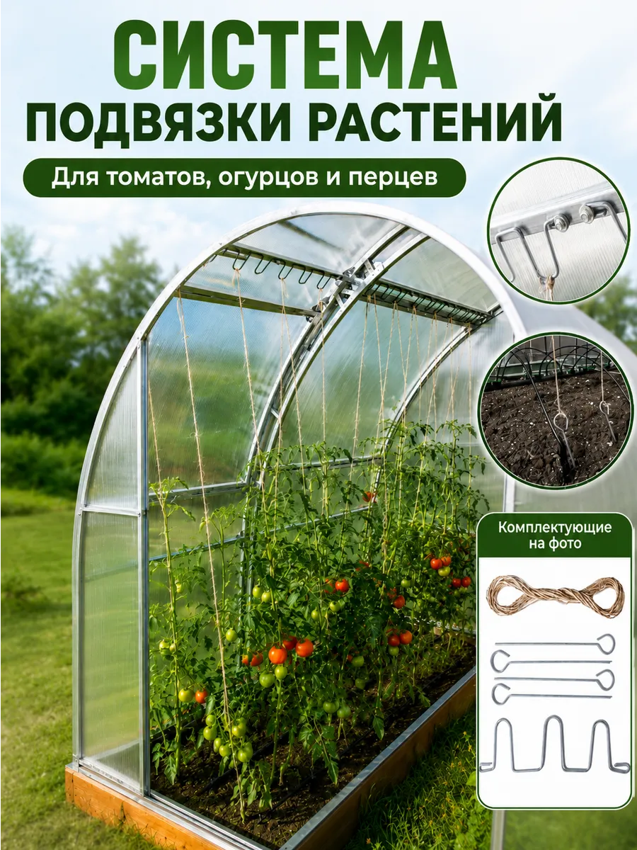 Подвязка растений для теплицы томатов огурцов