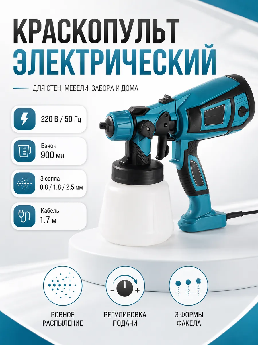 Краскопульт электрический для покраски стен, забора, 900 мл