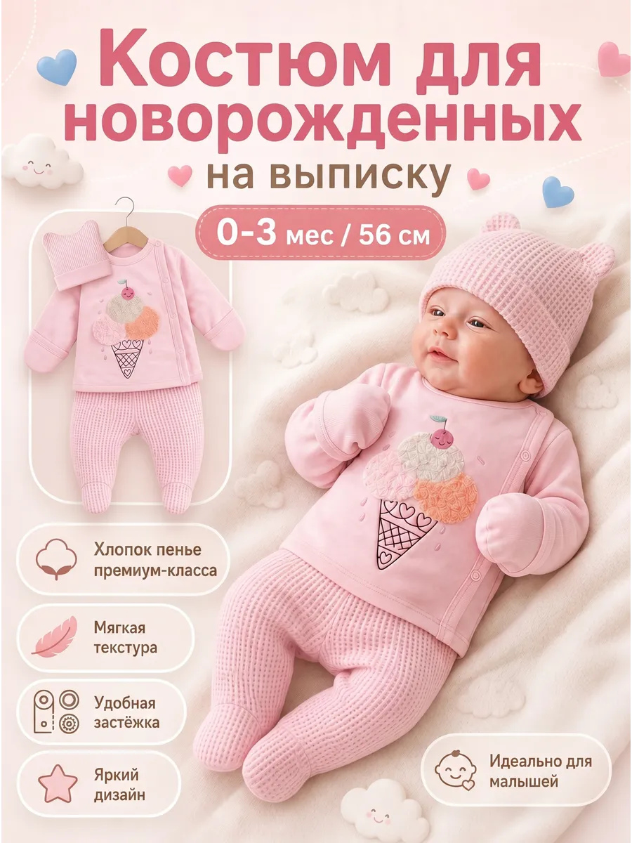 Костюм для новорожденных на выписку Мороженое