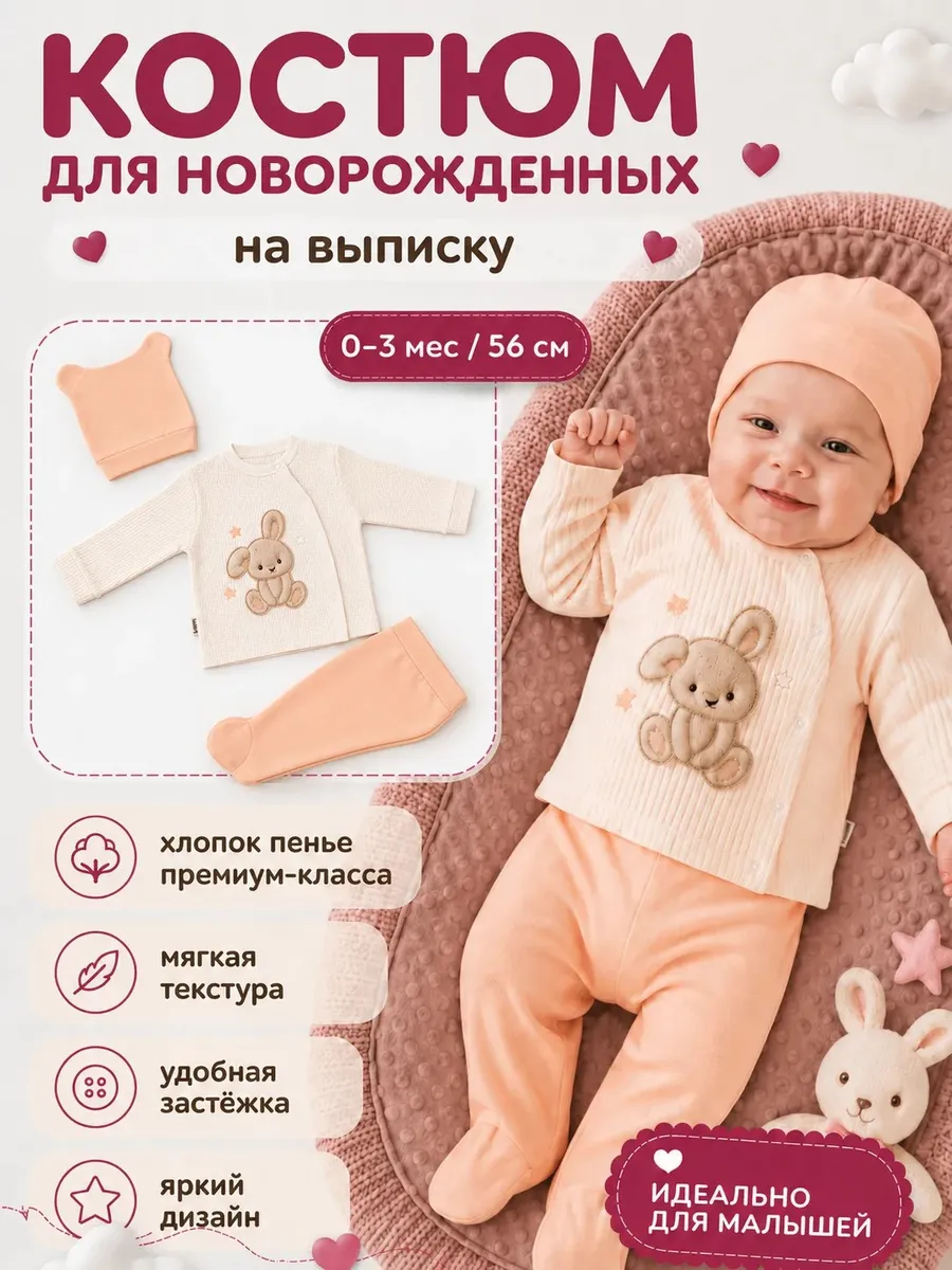 Костюм для новорожденных на выписку Зайчик