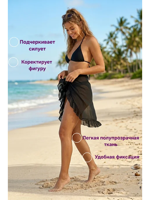 парео пляжное черное набедренная повязка, черный, фото 2