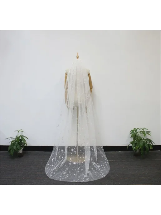 JIN IS YARN Свадебная фата с блестками, длина 250 см, белый, фото 2