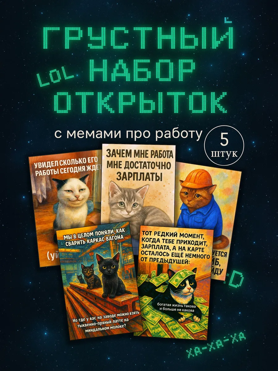 Котики работают на заводе набор открыток