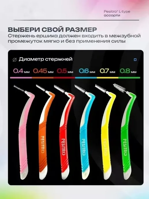 Межзубные ершики 5 шт 0.4-0.8 мм для брекетов, 5 шт, фото 4