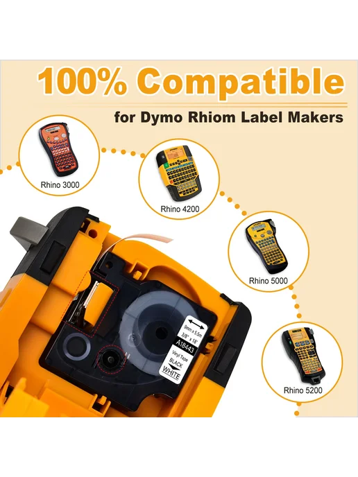 GREENCYCLE Виниловая лента Yellow для Dymo Rhino 19 мм, 3PK, желтый, фото 3