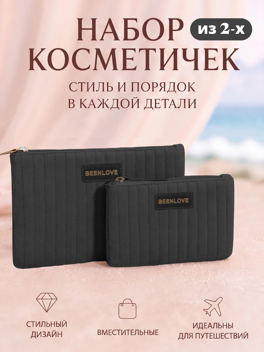 Набор велюровых косметичек в рубчик черный 2 шт