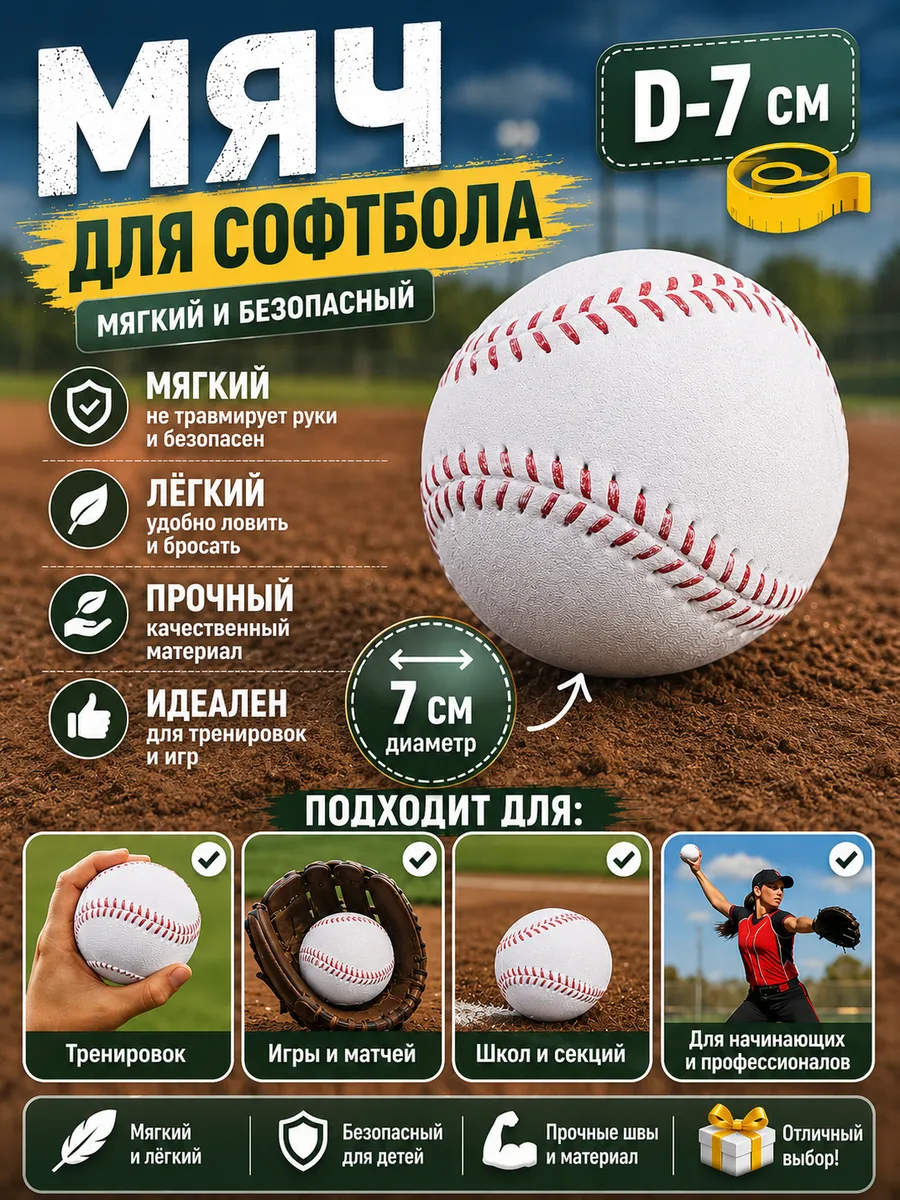Мяч для софтбола белый мягкий