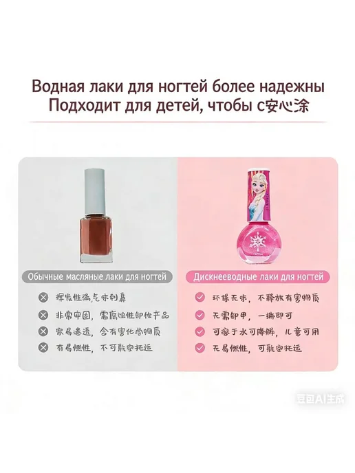 Детский водный лак для ногтей Frozen, 6 цветов с блёстками, 6 цв., фото 7