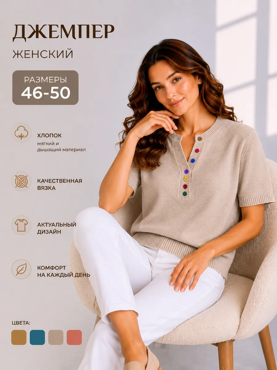 Джемпер с коротким рукавом трикотажный