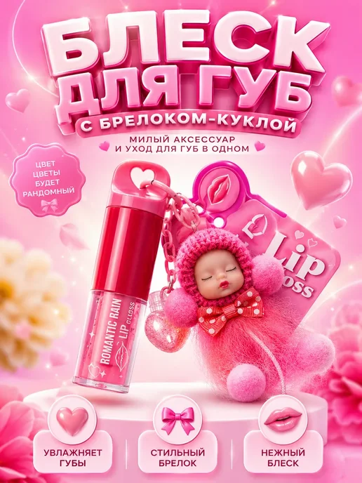 Милан7 Блеск для губ с куклой брелком для девочек, розовый