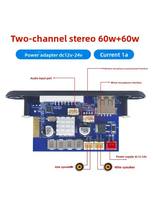 SOTAMIA Мощный Bluetooth усилитель 2x60W для домашнего кинот, 60 Вт, фото 2