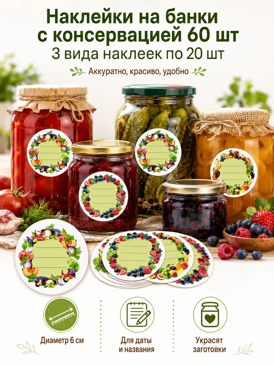 Наклейки на банки с консервацией 60 шт